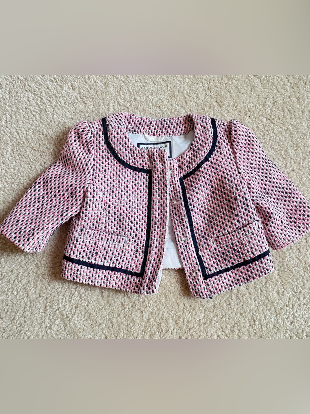 Janie and Jack Pink Textured Jacket with Navy Trim